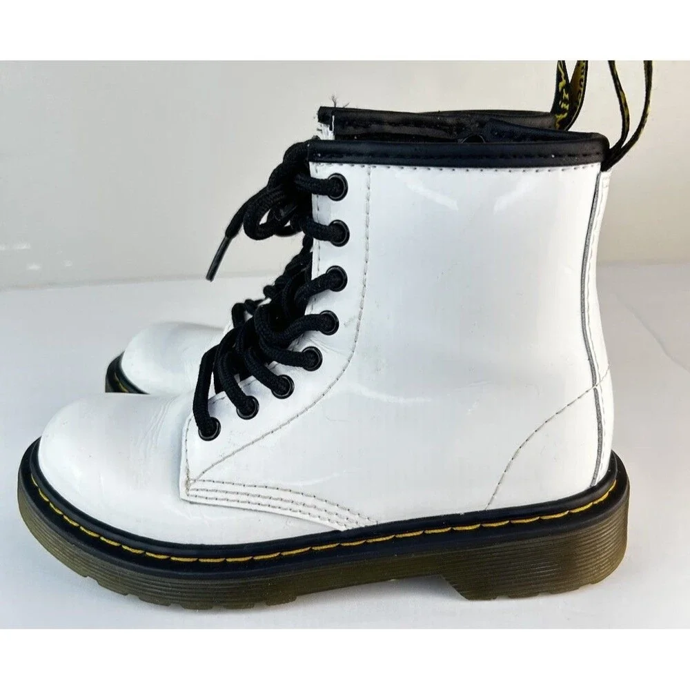 Doc Martens White patent Leather Boots Girls “1460 J” US Size 13